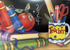 Teachers Desk and Chalkboard Teacher Cards