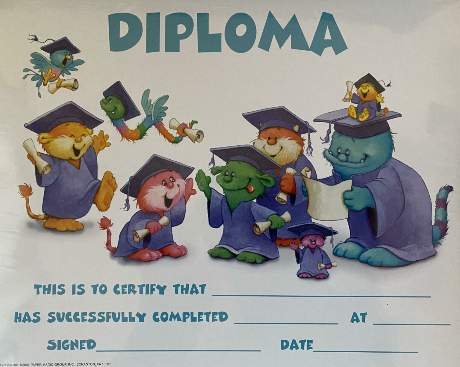 Monsters in Cap and Gown Diploma Certificates