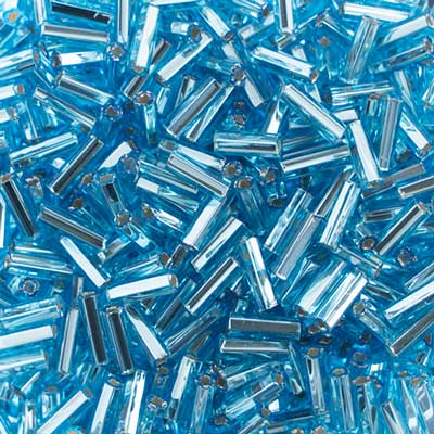 Aqua Silver Lined Bugles Czech Seed Beads