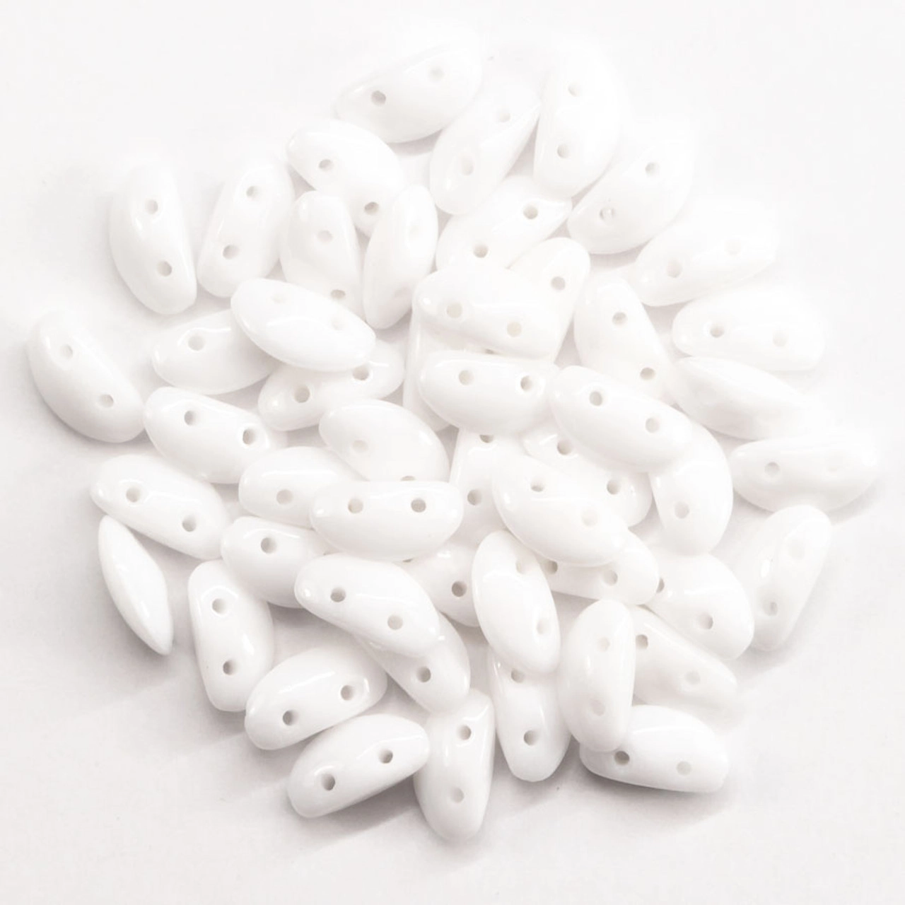 Chalk White Czech 2-Hole Glass Beads