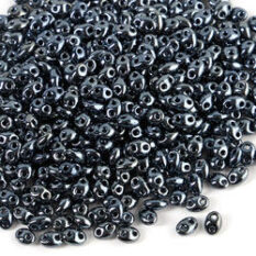 Gunmetal Czech 2-Hole Glass Beads