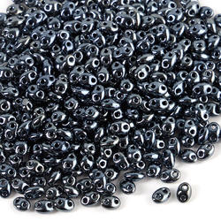 Gunmetal Czech 2-Hole Glass Beads