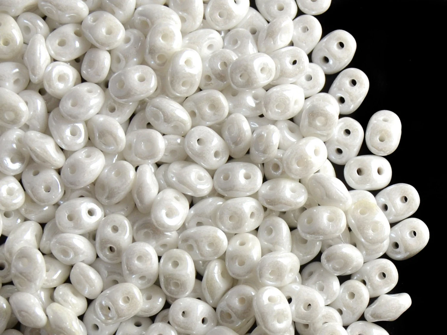White Luster Czech 2-Hole Glass Beads