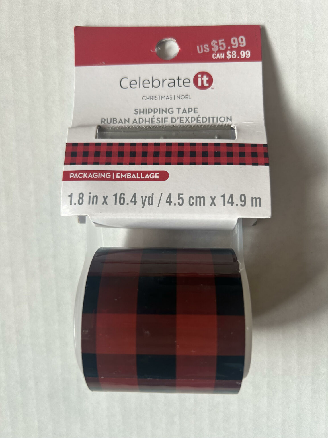 Black and Red Buffalo Plaid Shipping Tape 1.8" x 16.4 Yards