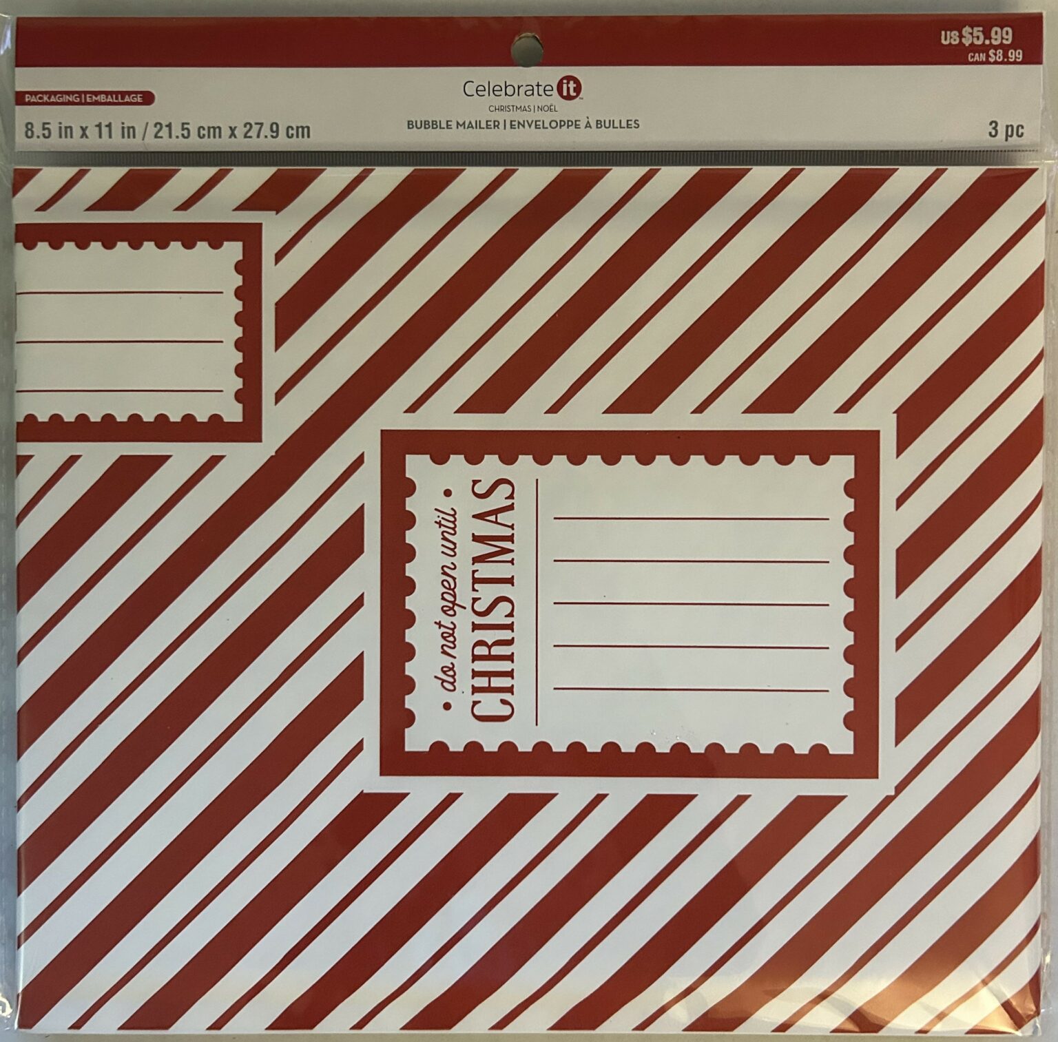 Do Not Open Until Christmas Bubble Mailer 3 Pack 8.5" x 11"