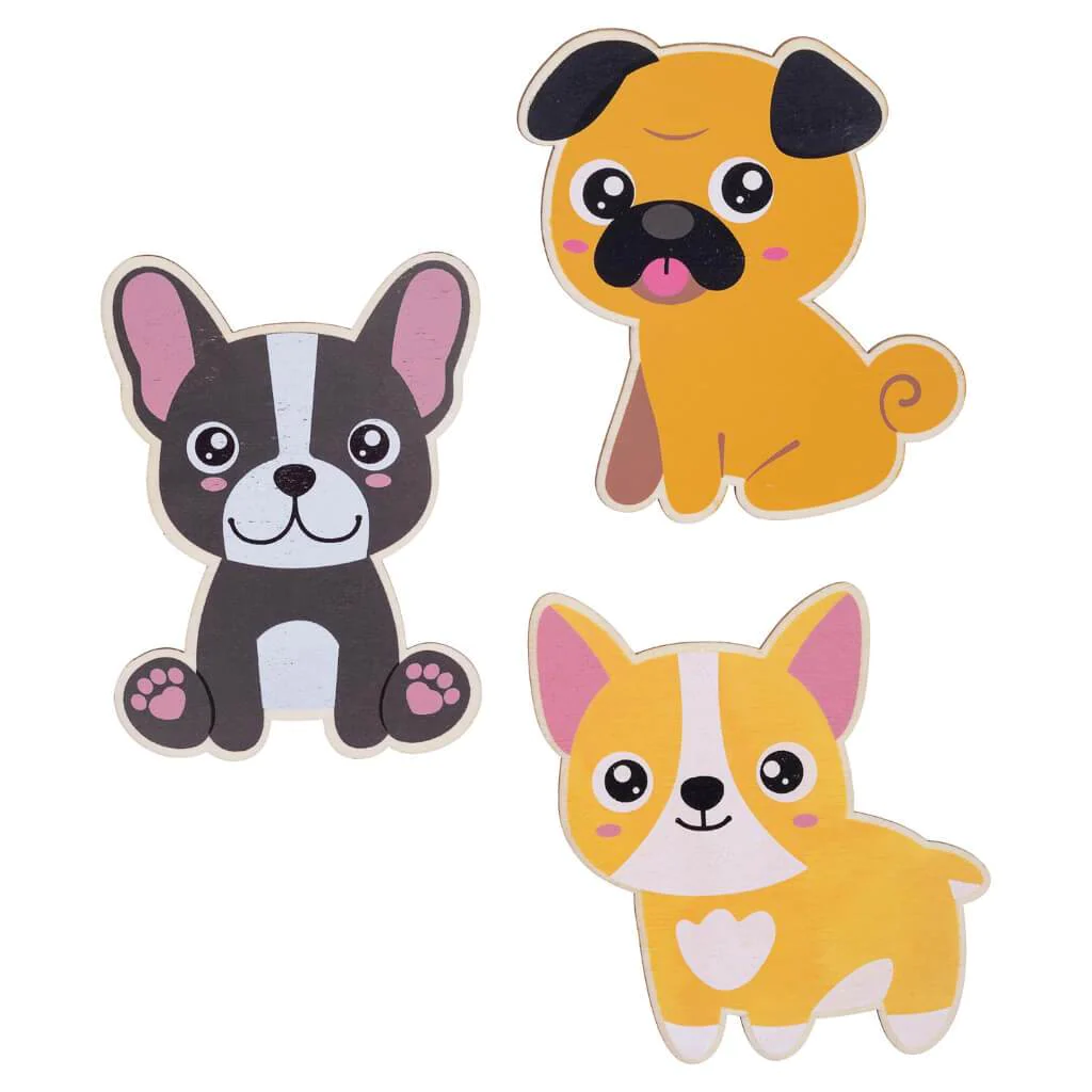 Printed Wooden Shapes - Dogs, 3 Pieces
