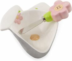 Easter Ceramic Bowl and Stainless Steel Spreader Bunny Gnome