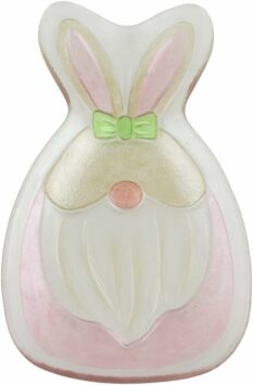 Easter Platter Table Décor Glass Serving Plate, Small, Pink Bunny Gnome