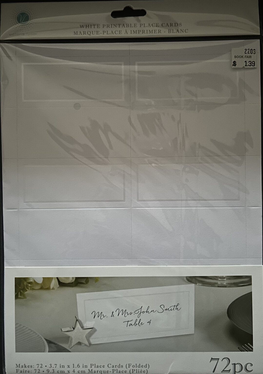 White Printable Place Cards 72 pc