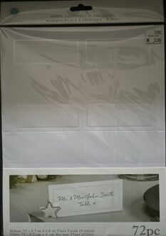 White Printable Place Cards 72 pc