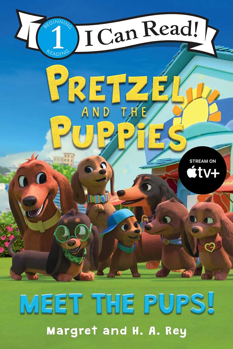 book cover for Pretzel and the Puppies by Margaret and H.A. Rey