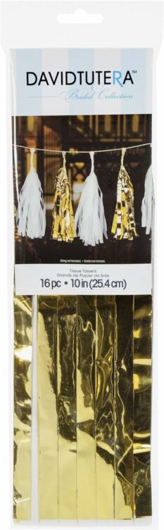 White and Gold Tissues Tassels 16 pc 10" Long