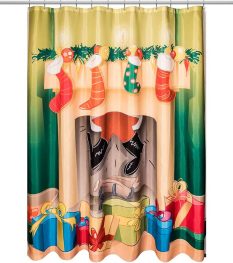 Festive Fireplace Fabric Shower Curtain