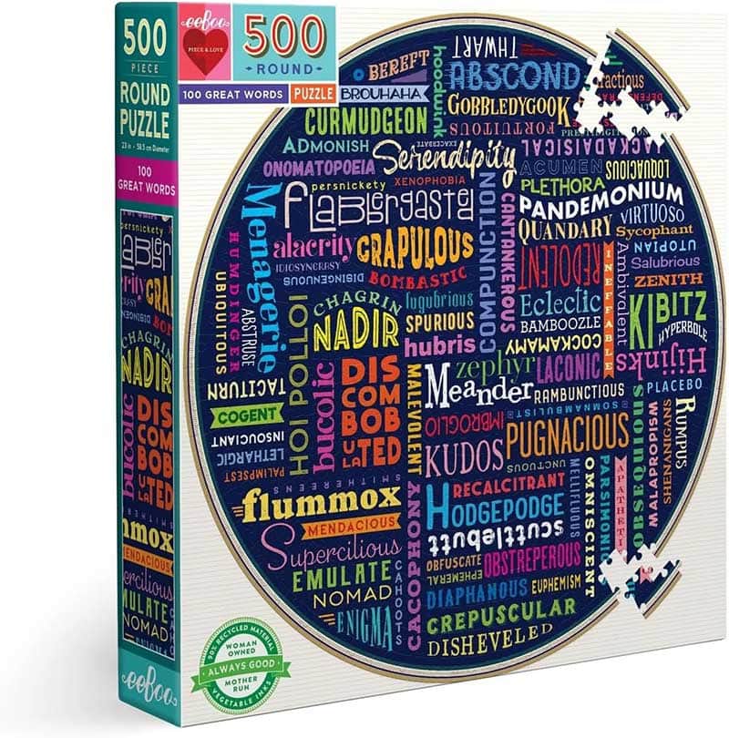 Piece and Love 100 Great Words 500-Piece Round Puzzle